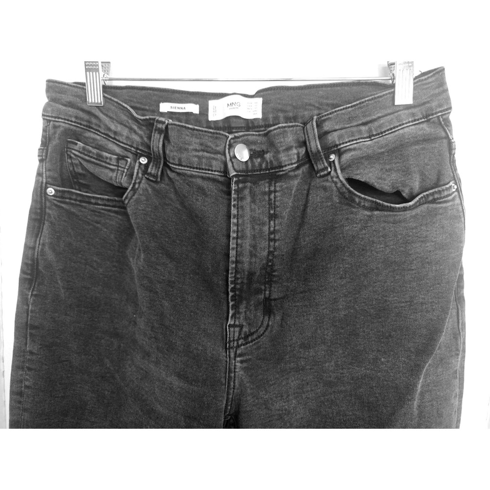 Mango MNG Denim Sienna High Waisted Cropped Flare Jeans Raw Hem Black Size 12